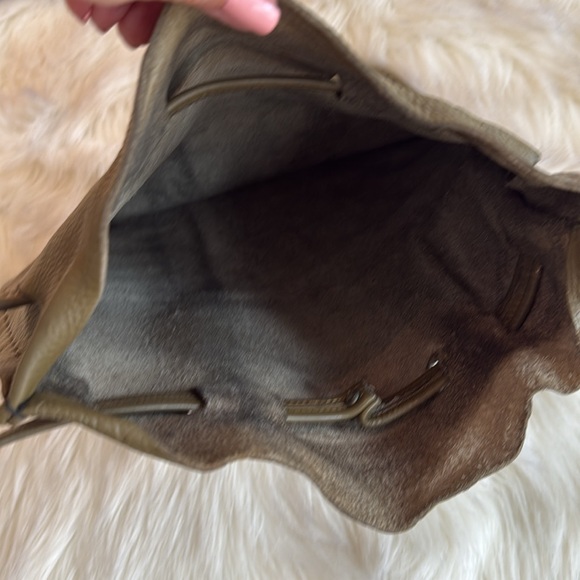 Mid Century Modern Olive Green Leather Asymmetrical Bag - Picture 6 of 11